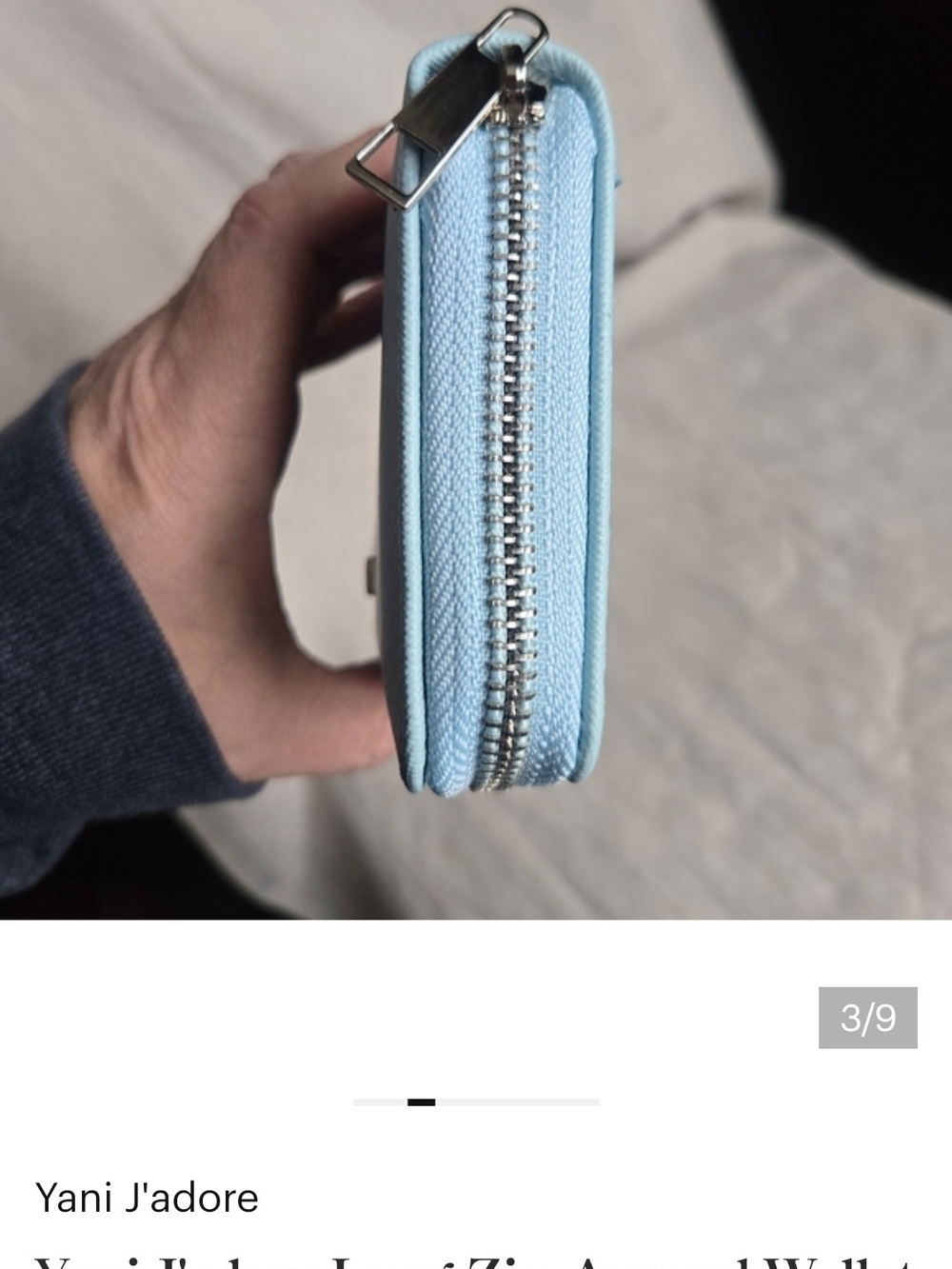Yani J'adore Light Blue Zip Wallet & Matching Card Case - Picture 4 of 9